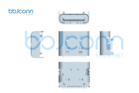 TYPE-C 16P 母座 L7.35 CH1.68 板上一體式 5A 外殼帶彈 SMT