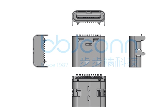 TYPE-C 16P 母座 L=8.35 CH=1.67 板上四腳插 帶柱 端子SMT