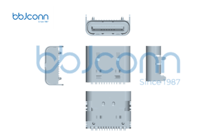 TYPE-C 16P 母座 L7.35 CH1.68 板上一體式 5A 外殼帶彈 SMT