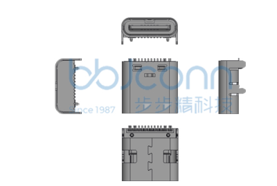 TYPE-C 16P 母座 L=8.35 CH=1.67 板上四腳插 帶柱 端子SMT